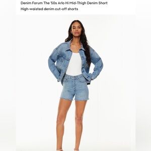 Aritzia Denim Forum Light Blue Frayed Hem Jean Thigh Shorts